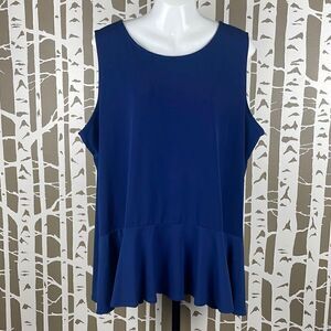 Navy Blue Peplum Front Sleeveless Top 1X